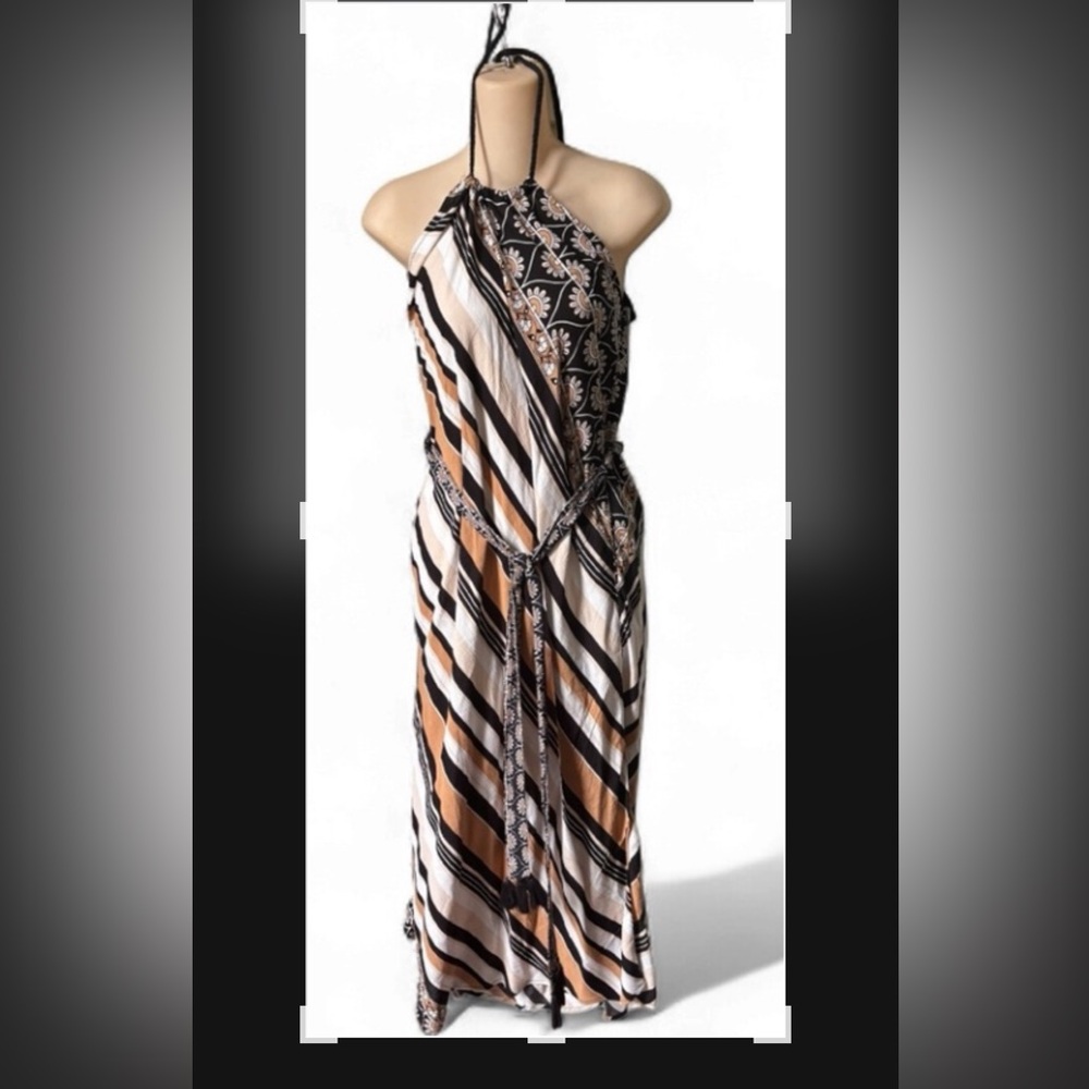 NWT $172 Must see Halter Striped Backless Dress -  tassel ties sz large